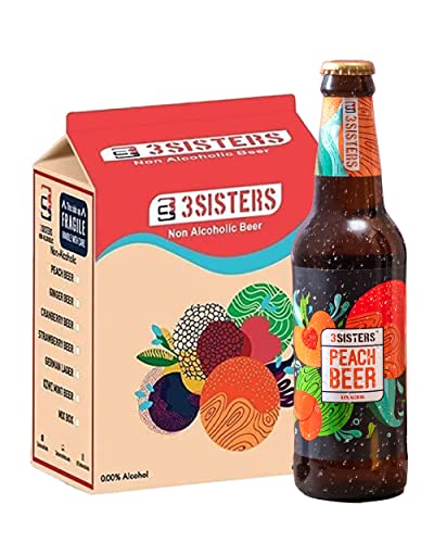 Image of 3Sisters Non Alcoholic Beer - Peach Flavor - (Pack of 6 Bottles x 330ml each)