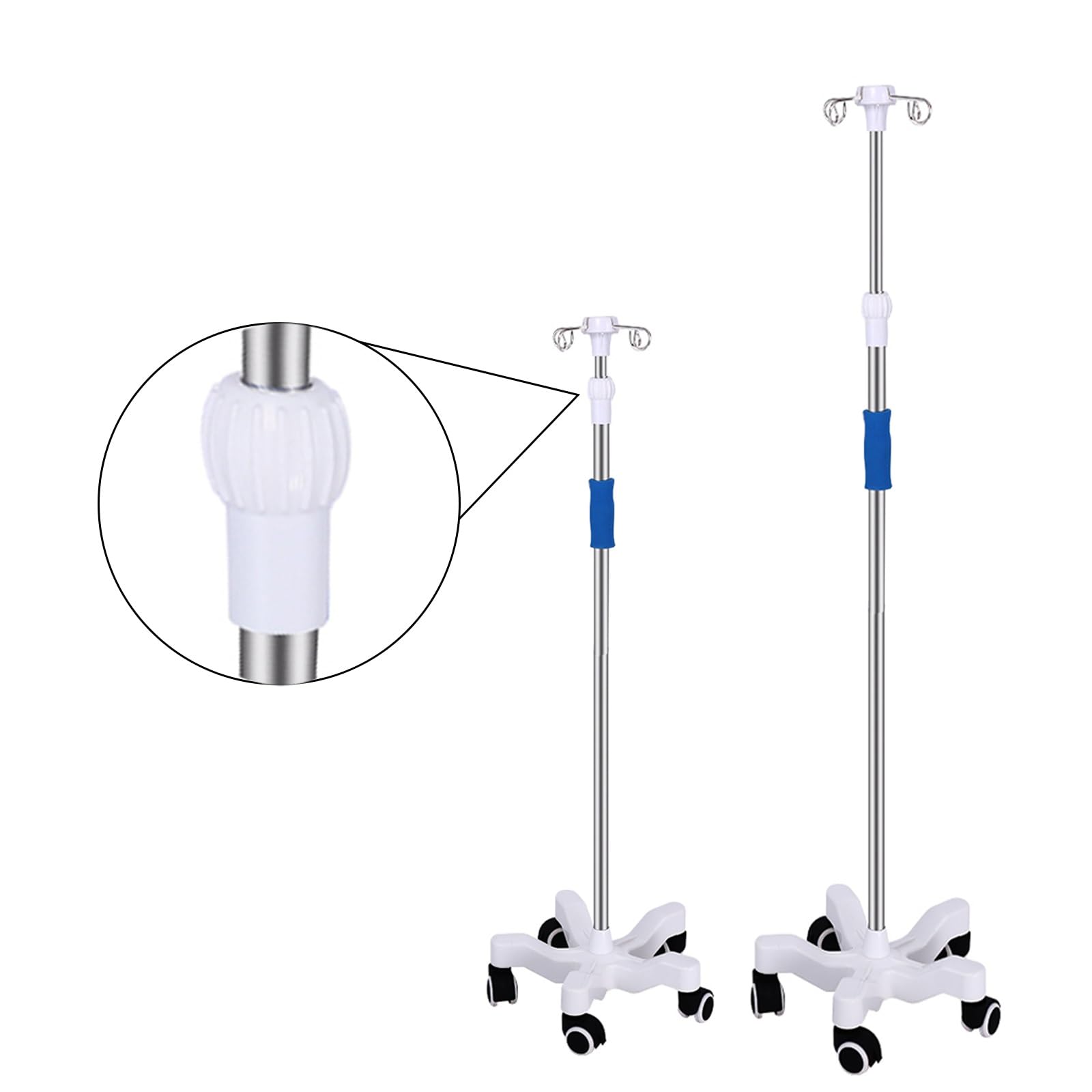 Soporte para Suero Intravenoso 4 Ganchos, 5 Ruedas, Poste Intravenoso Ajustable en Altura para Hospital en Casa(Color:White a)