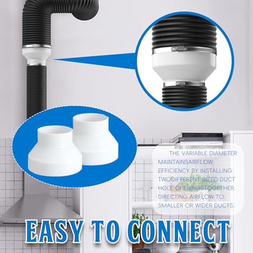 Reduzierstück Kanalreduzierer, PVC-Kanaladapter, PVC-Reduzierstuck/Erweiterer, mit 2 Schlauchschellen, geeignet für Lüftungssysteme (1 Set：150mm auf 100mm)