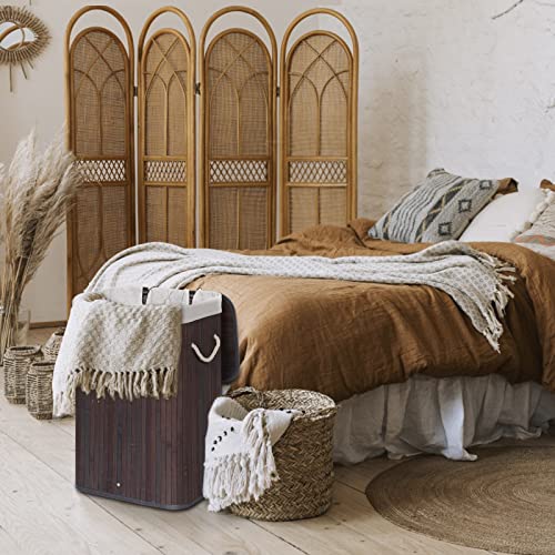 Laundry Hamper With Lid By Miss Tanlow, Eco-Friendly Natural Bamboo Woven Slim Laundry Basket, Removable Bag, Large Capacity Of 72L, (Brown) #TOP7