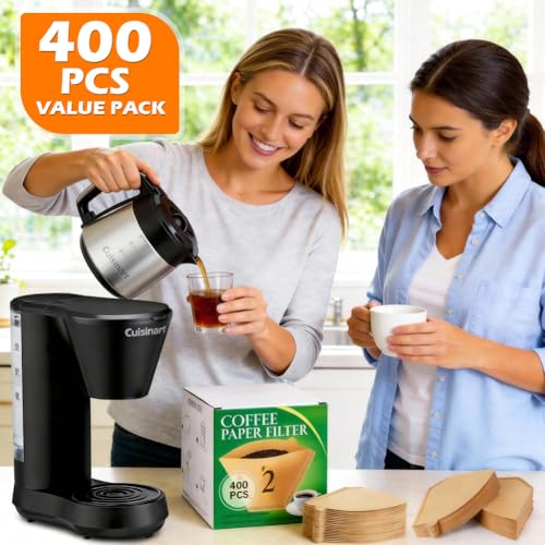 Image of BYKITCHEN 400PCS #2 Cone Coffee Filters, Natural Unbleached Disposable No 2 Small Cone Coffee Filter Paper, Compatible with 2-6 Cup Conical Shaped Coffee Dripper and Pour Over Brewers /Coffee Maker