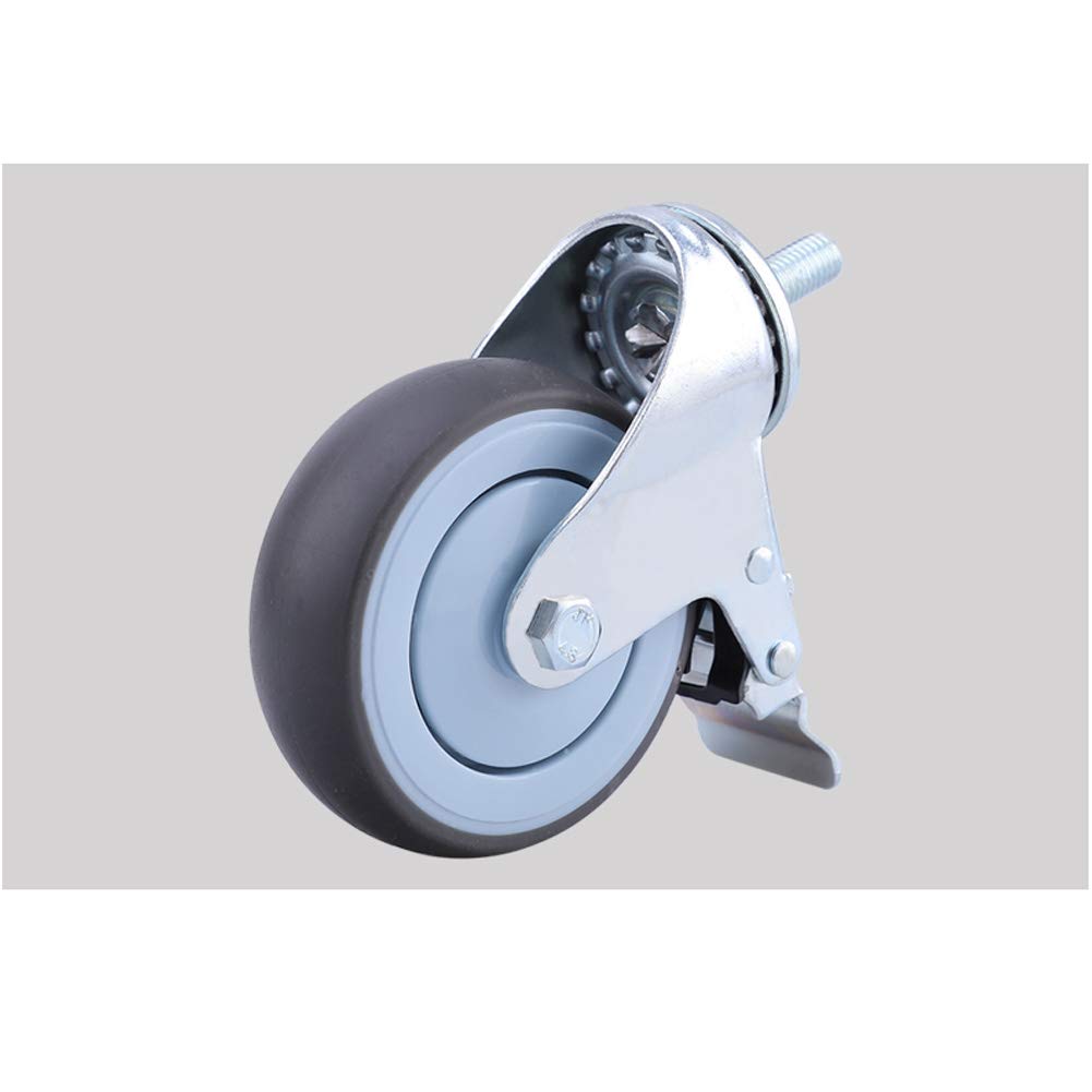 Ruote girevoli per impieghi gravosi, ruote silenziose in gomma con filettatura M12 da 3''/4''/5 pollici, 300-400 kg, con freno, ruote girevoli universali per carrelli e mobili, confezione da 4 - vit