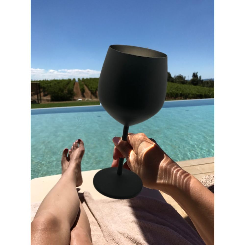 K&K Home Copas de vino negro mate irrompibles de acero inoxidable negro – 18 onzas – Juego de 2 copas de vino de metal de colores, perfectas para exteriores, bodas y fiestas