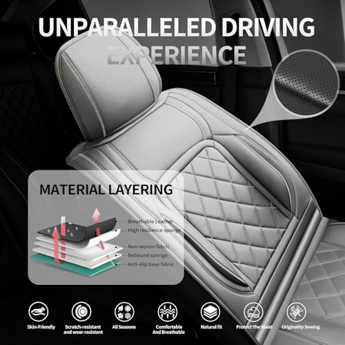 Image of Fit Equinox Car Seat Covers Compatible with Chevy Equinox 2011-2026, Premium Leather Breathable, Wear Resistant, Airbag Compatible, All-Weather Protection & Full Coverage, Full Set Gray