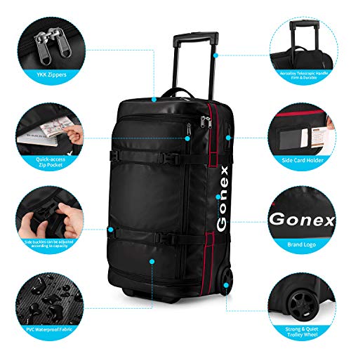 Gonex Rolling Duffle Bag with Wheels, 50L Water Repellent Wheeled Travel Duffel Carry On Luggage with Rollers 22 inch, TSA Approved Luggage Lock Included, Black