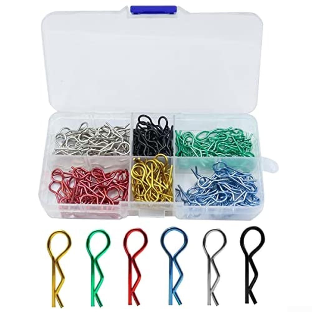 RC Body Clamps Set, 180 Pieces Stainless Steel Clips for 1/8 1/10 1/12 Scale Cars, 6 Colors Assorted Gold Black Blue Red Silver Green