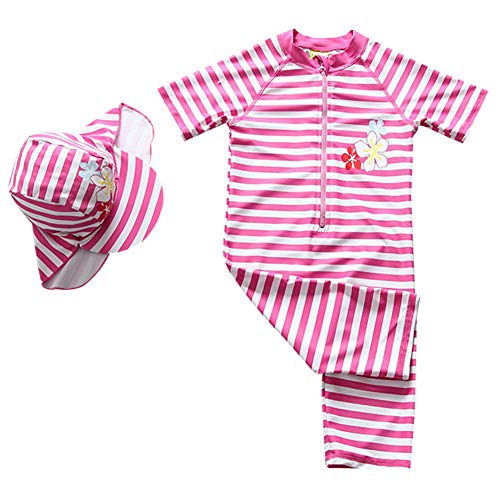 AIWUHE Baby Mädchen Bademode One Piece Badeanzug gestreift Sonnenschutz Schwimmanzug Bade-Set Schwimmbekleidung Mit Hut, 120 Cover