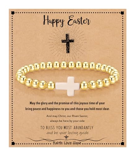 Image of Cross Bracelets for Women, Christian Gifts for Women Stocking Stuffers for Teens Cross Bracelet Imperial Nature Stone Bead Bracelet Confirmation Baptism Gift for Teen Girls Christmas Religious Gift Cathlic Faith Jewelry