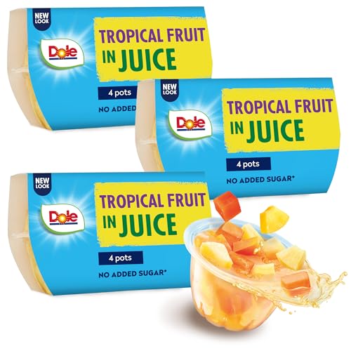 Dole Tropical Fruit In Juice 3 x 4 Packs of Assorted Fruits Healthy Snack No Added Sugar Fruit Cocktail Bowls Perfect for Breakfast & Dessert or Adding to Recipes