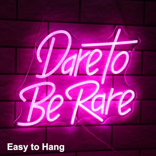 Image of Dare To Be Rare Neon LED Sign Pink Letter Light for Bedroom Decor Girl Gift