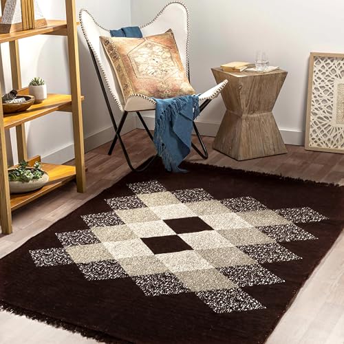 Image of VAS COLLECTIONS Designer Superfine Chenille Carpet | 500 GSM Velvet Carpet /Area Rug /Durries with Fine Gold Yarn for Living Room, Bedroom, Runner| 122 x 183 cm or 4x6 ft, Brown