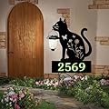 Address Signs for Houses,YY Gardenia Solar Lantern Garden Stake with Glow in the Dark House Numbers-Waterproof Outdoor Yard Sign with Solar Power-Elegant Garden Decor (Cat Black)