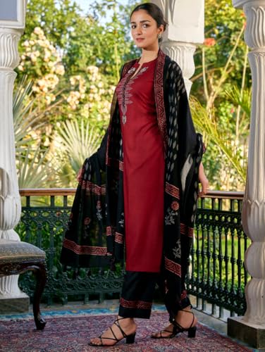 Image of Jaipuri Bunaai Women Ethnic Embroidered Kurta Set With Dupatta