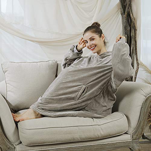 Amyhomie Blanket Sweatshirt,Oversized Sherpa Hooded Sweatshirt Blanket,Fleecehug Hoodie Wearable Blanket With Pocket For Adults & Kids & Teens #TOP3