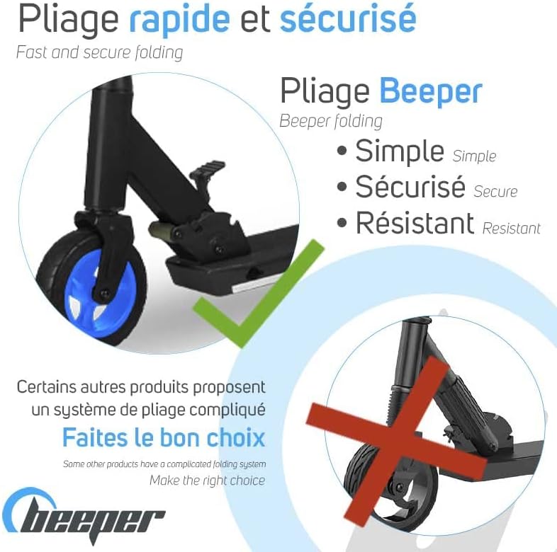 Image illustrating the fast and secure folding mechanism of the BEEPER FX1L scooter.