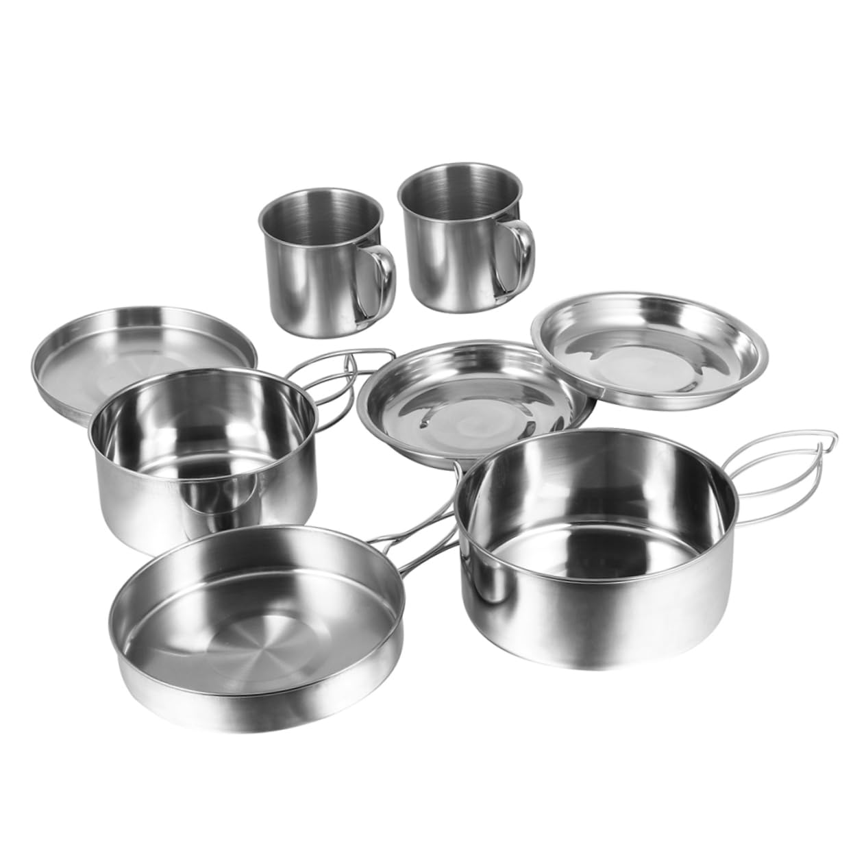 Kit Cuisine Poêle Pliable en Acier Inoxydable Portable 8 Pièces Résistante à l'usure, Set Complet pour Randonnée et Camping pour 5-6 Personnes