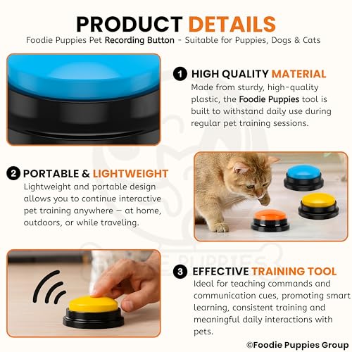 Image of Foodie Puppies Voice Recording Button for Dogs (Set of 3) (Colour May Vary) | Dog Buttons for Communication Pet Training Buzzer Dog Toy, 30 Second Record & Playback, Funny Gift for Study Office Home