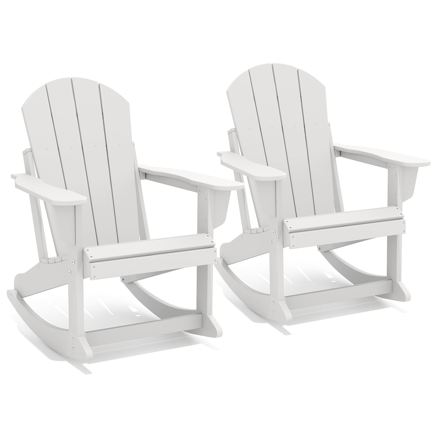 GREENVINES Adirondack Rocking Chairs Set of 2 | HDPE Plastic | Porch Rocker | Chair for Outdoor Patio Deck | All Weather | White