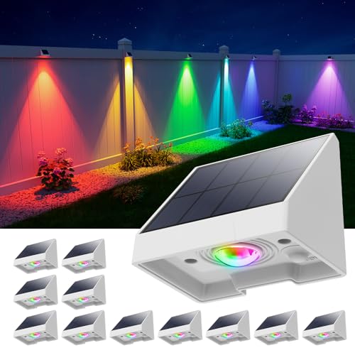 12 Pack Color Changing Solar Powered Fence Lights Outdoor