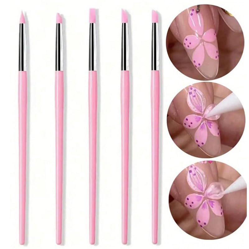 5PCS Set Silicone Nail Art Pen DIY Dotting Polish Brushes Pen Professional Manicure Tools For Women Girls Black — view 3