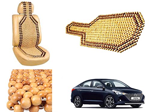 Image of Car Bead Seat Wooden Beads Cushion Cover Pad for Hyundai Verna 2020, Acupressure Sitting Seat Cover | Cream Color - Pack of 1