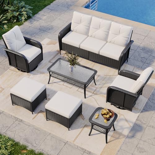 Aoxun 7-Piece Patio Furniture Set with Thick Cushions, Wicker Rat...