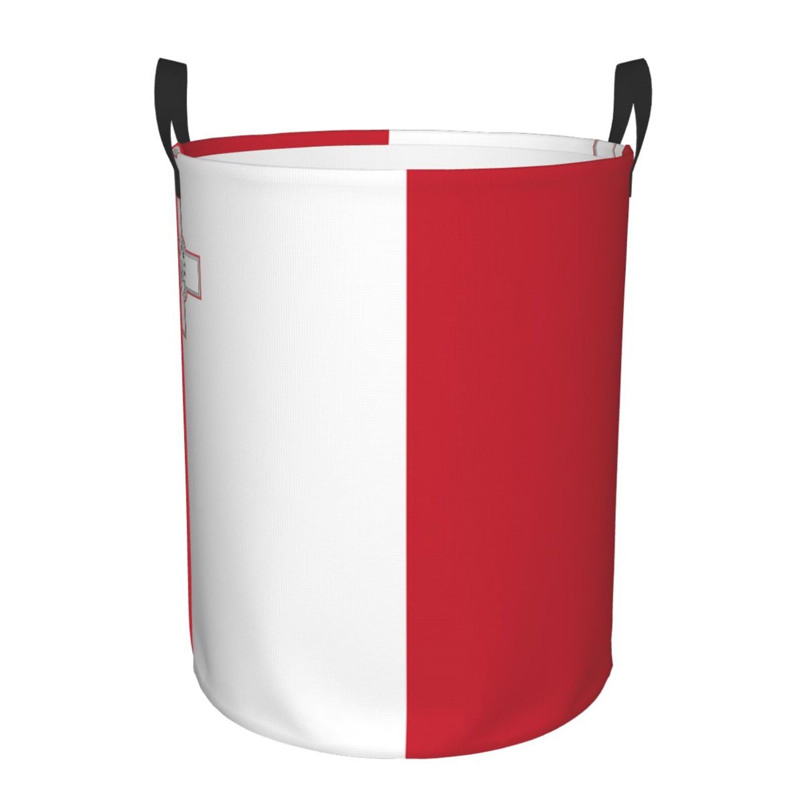 M Circular Hamper – Collapsible Flag of Malta Print Laundry Basket