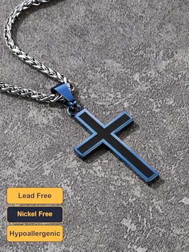 Image of U7 Cross Necklace for Men, Stainless Steel Silver Black Gold Mens Cross Necklace, 22-24 Inches