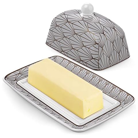 Porcelain Butter Dish With Lid, MEKY Butter Keeper With Handle Cover, Ceramic Butter Holder Container for Storing 1 Western Or Eastern Butter Stick Cover