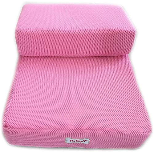 ペットステップ 折り畳み階段 猫犬用踏み台 2段 通気性メッシュ 洗える 滑り止め 安全 耐久 スロープ (ピンク)