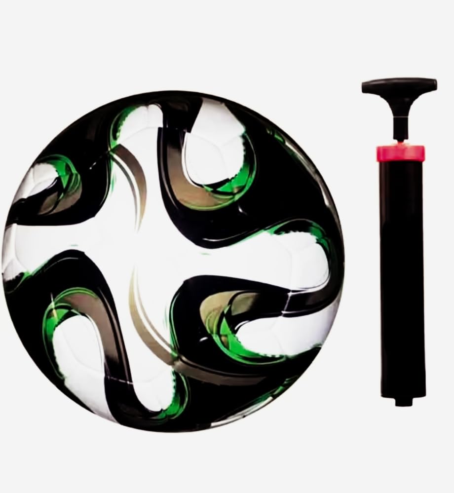 Size 5 Soccer Football with Air Pump | Black & Green | Training, Match & Practice Ball for Kids, Teens & Adults-image-34