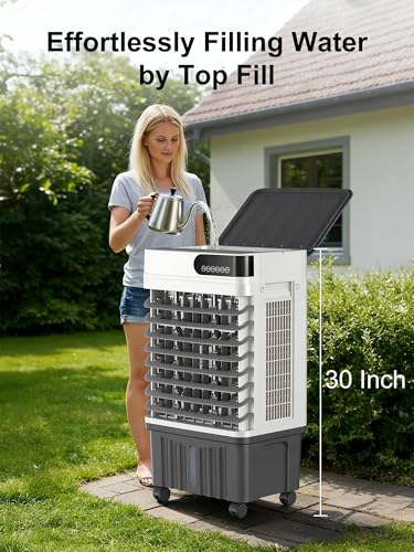 Image of Uthfy Swamp Cooler, 30 Inch Evaporative Air Cooler with 5.3 Gal Large Water Tank, 1800 CFM, 120 Oscillation, 3 Modes & 3 Speeds, Remote, 12 H Timer, 4 Ice Packs, Portable Air Conditioner for Outdoor
