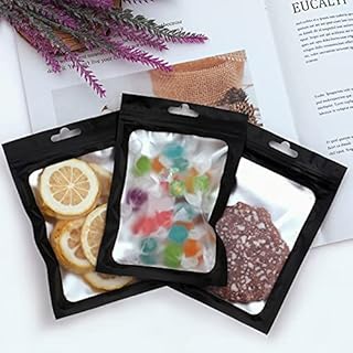 Holographic Packaging Bags,50pcs Foil Ziplock Bags with Sticker Labels,Resealable Mylar Packaging Bags for Small Business Black Wax Melt Packaging Bags(10.5*15cm)