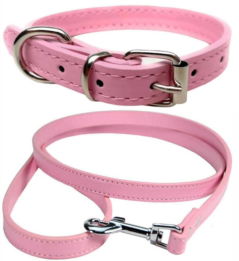 Vibrant Leather Dog Collar & Lead Combo Set for Puppy Dogs Small, Medium & Large (X-Large (45cm - 55cm Neck), Light Pink) - Image 2