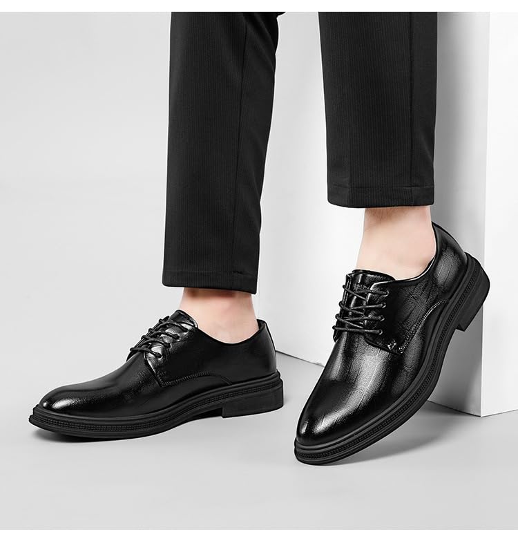 Mens Leather Dress Shoes Formal Lace-Up Business Casual British Style Pointed-Toe Comfortable Wedding Groom Shoes2