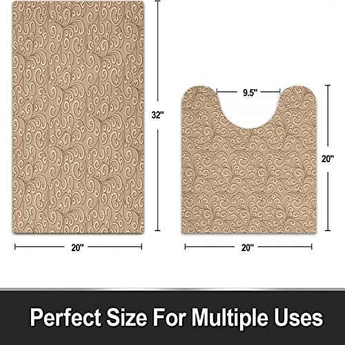 FALOME 2-teilige rutschfeste Badematte,Beige barockes Blumenstrudel-Damast-Muster-klassischer viktorianischer Stil im… – Bild 3