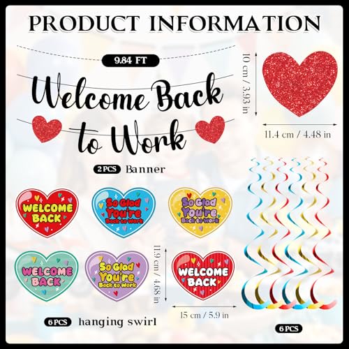 Image of Welcome Back To Work Decoration Banner So Glad You're Back To Work Banner and Hanging Swirls for Office Party Supplies