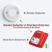 Vista 5 de QWORK Alarma de incendios, 12 / 24 V CC con cable de sonido y luz de alarma de incendios de advertencia estroboscópica de sirena, sensor de sistema