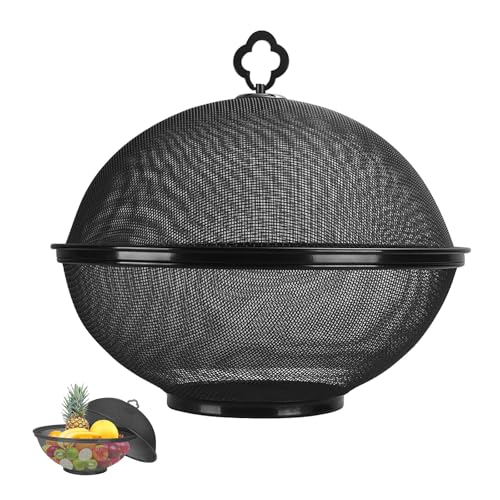 Fruit Fly Proof Fruit Storage Basket Metal Mesh Fruit Bowl w Lid Black1PCS