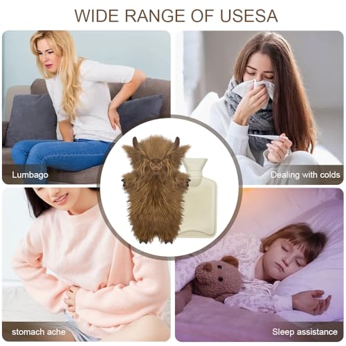 Wärmflasche mit Bezug 1L, Tier Wärmflasche Kinder, Gummi Wärmflaschen mit Kuschelig Bezug, Plüsch Wärmflaschen Ochse für Bauch Hand Fuß Körper Warmhalten, Hot Water Bottle Zur Reinigung Abnehmbar