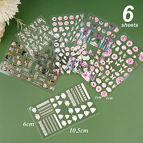 FLOFIA 6 Blatt Nagelsticker Selbstklebend 5D Nagelaufkleber Blumen Nagelfolie Nail Art Tattoo Stickers DIY Nagel… – Bild 2