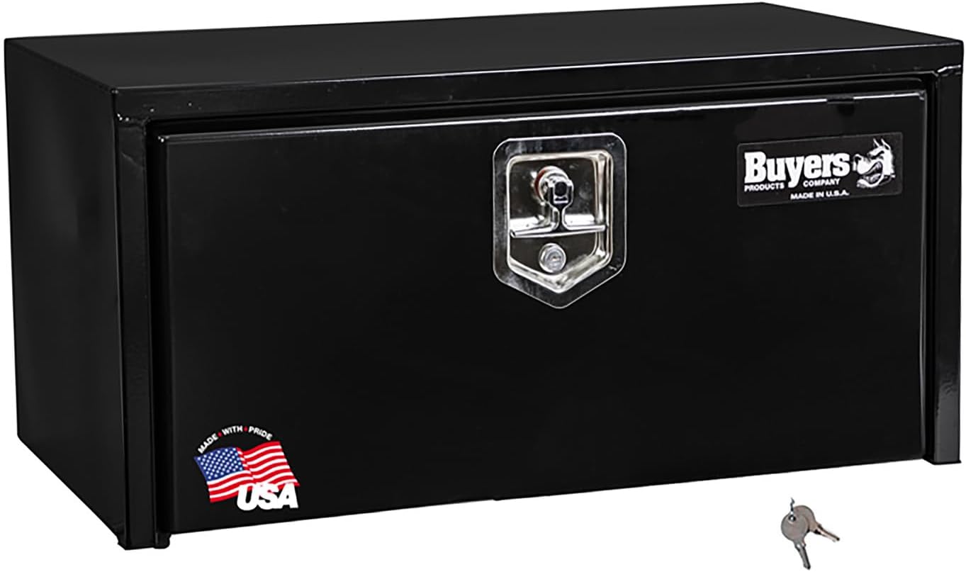 Buyers Products 1703304 Black Steel Underbody Truck Tool Box w/Built-in Shelf & T-Handle Latch, 14 x 16 x 30 Inch, Toolbox For Bed of Truck, Tool Storage & Organization