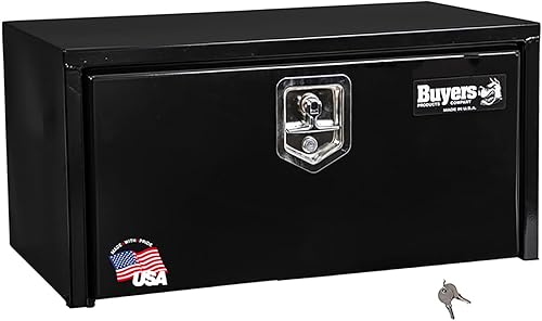 Buyers Products 1703304 - Caja de herramientas de acero negro para debajo de la carrocería con estante integrado y pestillo de mango en T, 14 x 16 x