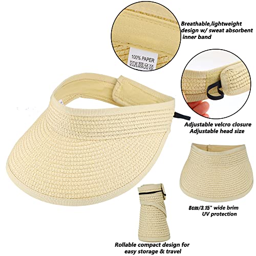 Straw Sun-Visor-Hats for Kids, Summer Straw Beach Hat Cap for Toddlers (20.5" for 2-6T)3