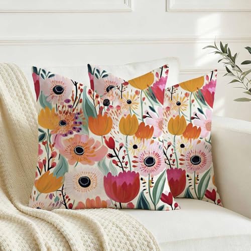 Avalune Kissenbezug Frühling 40x40 Blumen Rosa Kissenbezüge Sommer Kopfkissen Outdoor Kissenhüllen Bunte Sofakissen Bezug Zierkissenbezüge Wohnzimmer Garten Sofa Couch Deko，2er Set