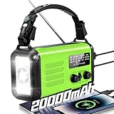Emergency Crank Radio, 20000mAh / 74000mWh Solar Hand Crank Weather Radio with NOAA/AM/FM, Battery Powered Radio with Cell Phone Charger, Flashlight & SOS for Emergencies/Home (Light Green)
