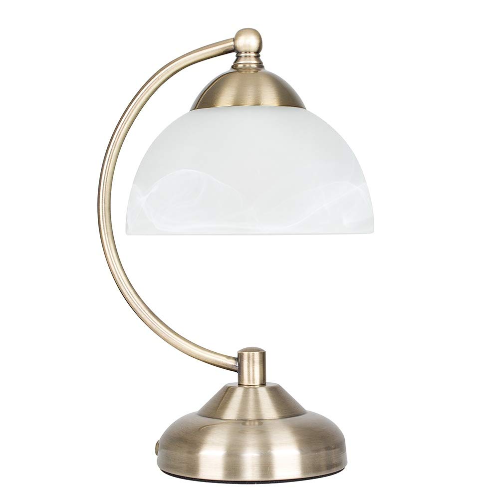 Minisun Single Antique Brass | Curved Antique Brass And Frosted Glass Table Lamp | Table Lamps, Home Décor & Improvement Essential | Includes 4W Led Bulb [3000K Warm White]