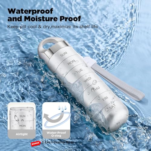 Image of Zannaki Metal Travel Pill Organizer, Portable Waterproof Weekly Pill Box, Large Aluminum Alloy Pill Case Container, BPA Free 7 Day Daily Medicine Organizer Holder for Vitamin, Fish Oil, Supplement