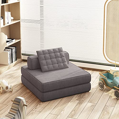 Orrd Modular Fold Sofa Bed, Modern Linen Convertible Sleeper Couch Tufted Sectional Sofa Floor Single Couch Padded Cushion For Living Room, Bedroom (Brown) #TOP4