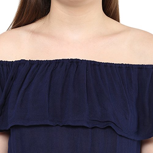 Image of mayra Women's Poly Cotton Navy Blue Color 3 /4 Sleeve Top
